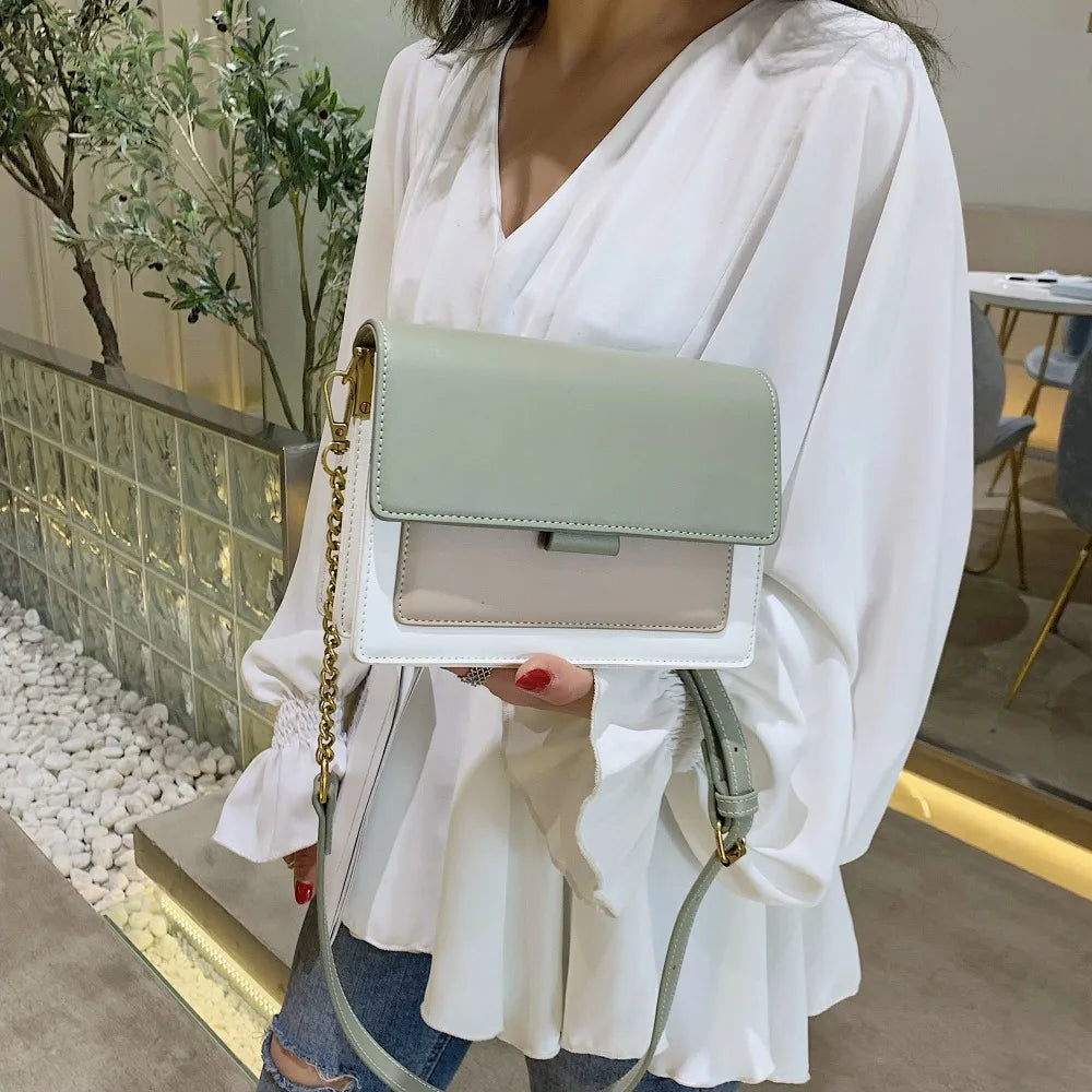 Contrast color Leather Crossbody