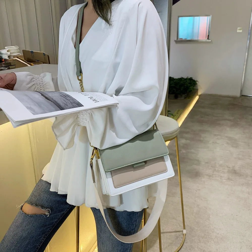 Contrast color Leather Crossbody