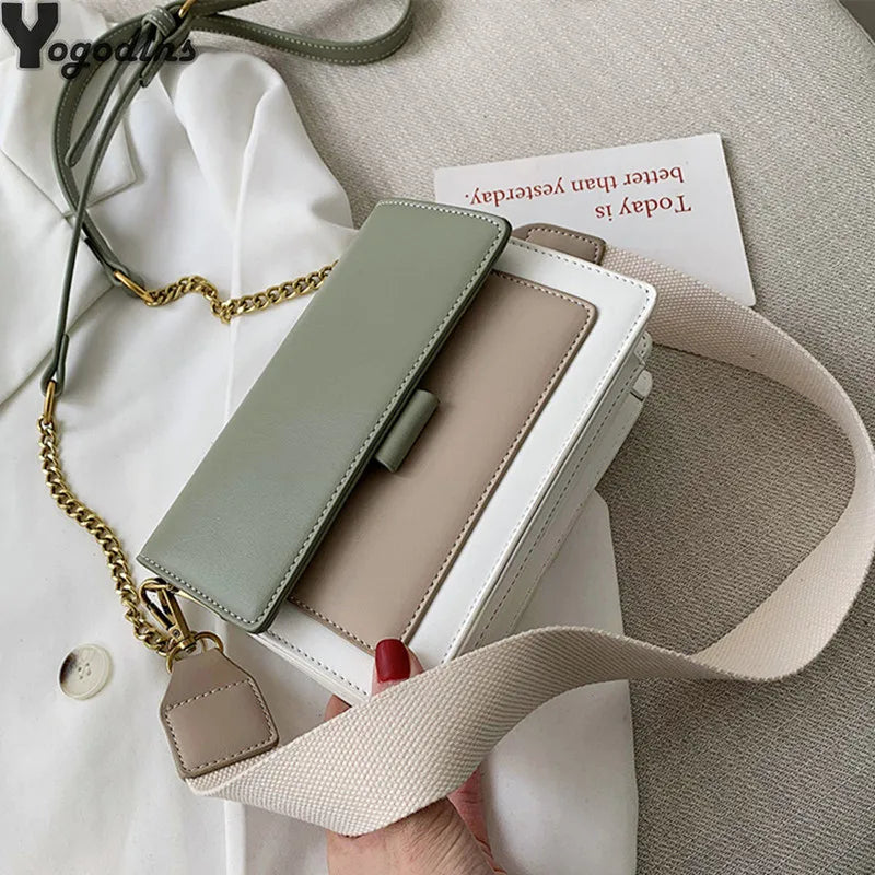 Contrast color Leather Crossbody