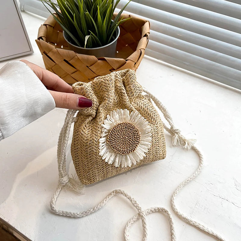 Drawstring Straw Beach Crossbody