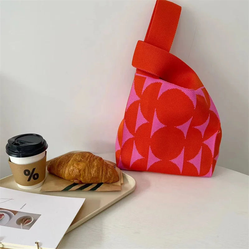 Black White Knit Handbag Handmade Tote