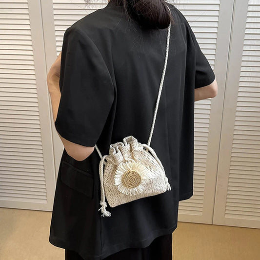 Drawstring Straw Beach Crossbody